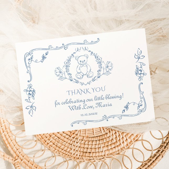 Tarjeta De Agradecimiento Toile Elegant frame Teddy bear Gracias (Subido por el creador)