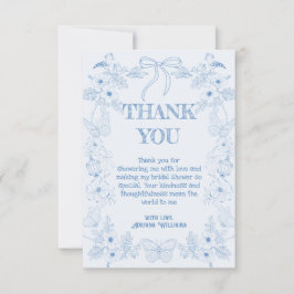 Tarjeta De Agradecimiento Toile Francés De Jouy Blue Flora Bridal
