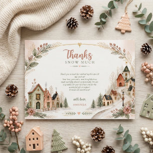 Tarjeta De Agradecimiento Toma un Pueblo Fiesta de Bebé Vintage de Invierno