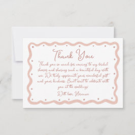 Tarjeta De Agradecimiento Tono Rosado Bridal Shower Pintado a Mano 01