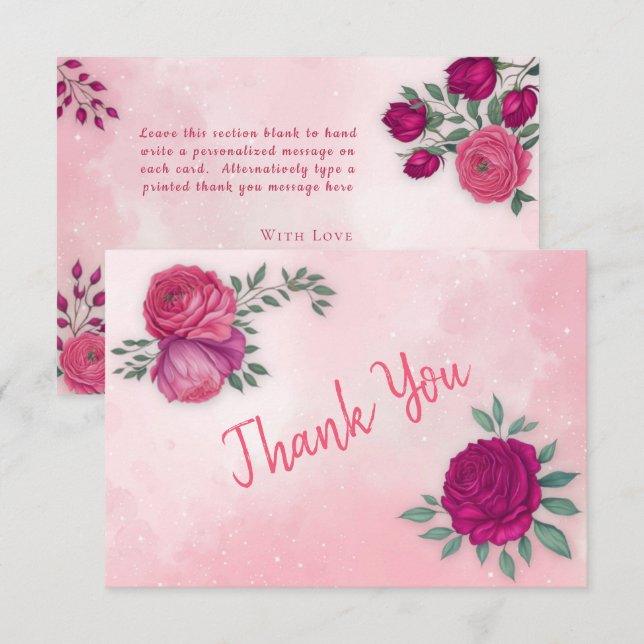 Tarjeta De Agradecimiento Tonos del boho floral moderno rosa rosa magenta (Anverso / Reverso)