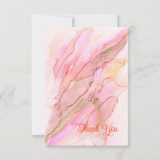 Tarjeta De Agradecimiento Tonos rosados en nubes de tinta con oro