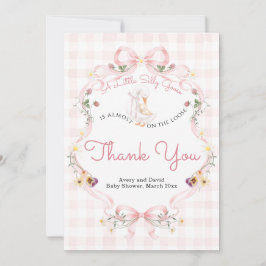 Tarjeta De Agradecimiento Tonto Ganso Editable Cumpleaños Bebé Lazo Rosa