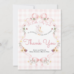 Tarjeta De Agradecimiento Tonto Ganso Editable Cumpleaños Bebé Lazo Rosa