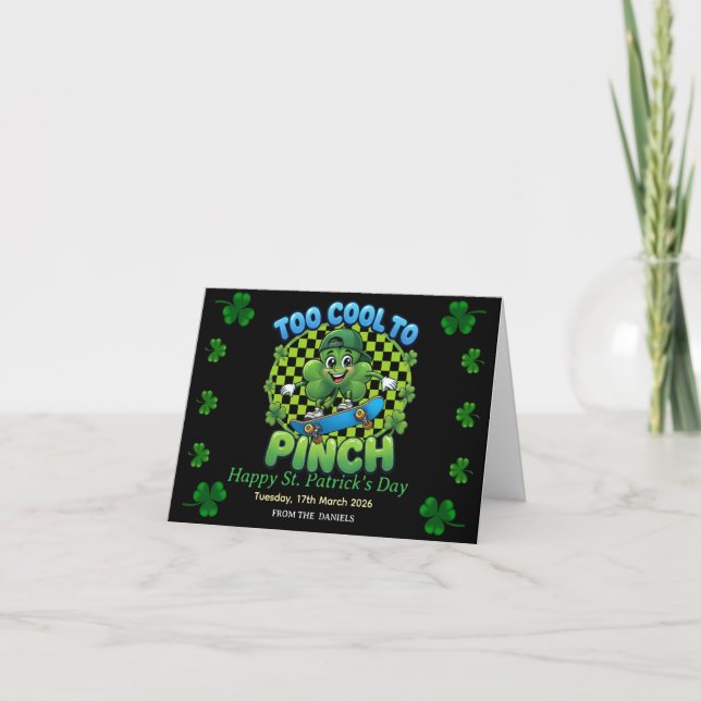 Tarjeta De Agradecimiento Too Cool to Pinch Skateboard Shamrock St. Patricks (Anverso)