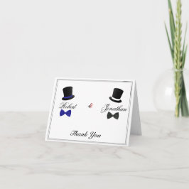 Tarjeta De Agradecimiento Top Hats and Bow Ties Blue Gay Boda Gracias