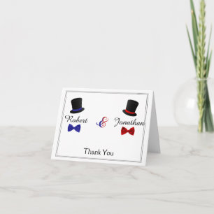 Tarjeta De Agradecimiento Top Hats Bow Ties Gay Red Blue Boda Gracias