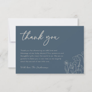 Tarjeta De Agradecimiento Topaz Blue Wildflower Line Art Baby Shower
