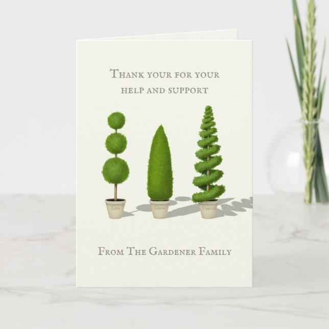 Tarjeta De Agradecimiento Topiary de Cypress, Personalizable "Crecer en Vivo (Anverso)