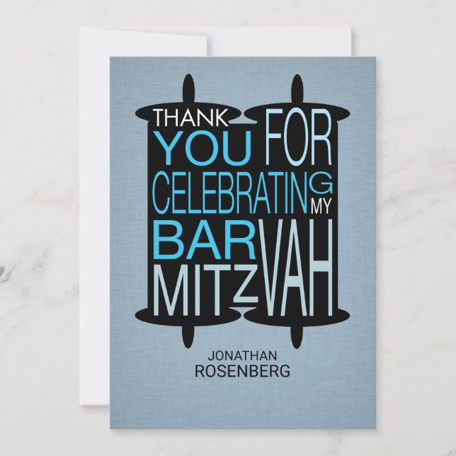 Tarjeta De Agradecimiento Torah moderno le agradece gris y azul (Anverso)