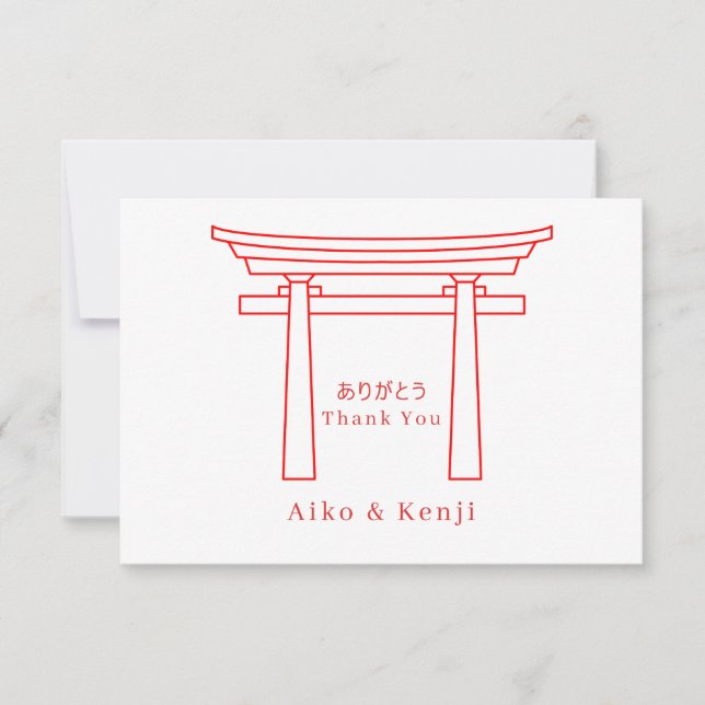 Tarjeta De Agradecimiento Torii Gate Bilingual Japanese English Wedding  (Anverso)