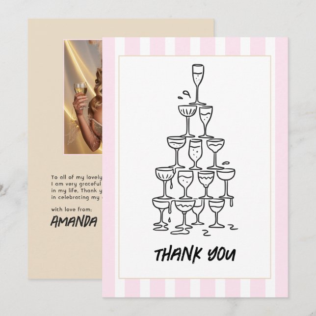 Tarjeta De Agradecimiento Torre de champán chic & Blush (Anverso / Reverso)