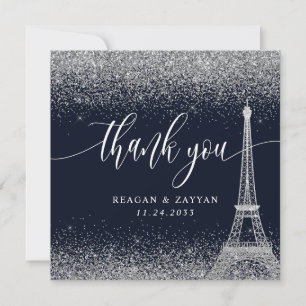 Tarjeta De Agradecimiento Torre Eiffel de París Boda Navy Plata