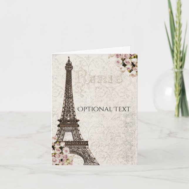 Tarjeta De Agradecimiento Torre Eiffel de París Rosas Rosadas Chic Gracias (Anverso)