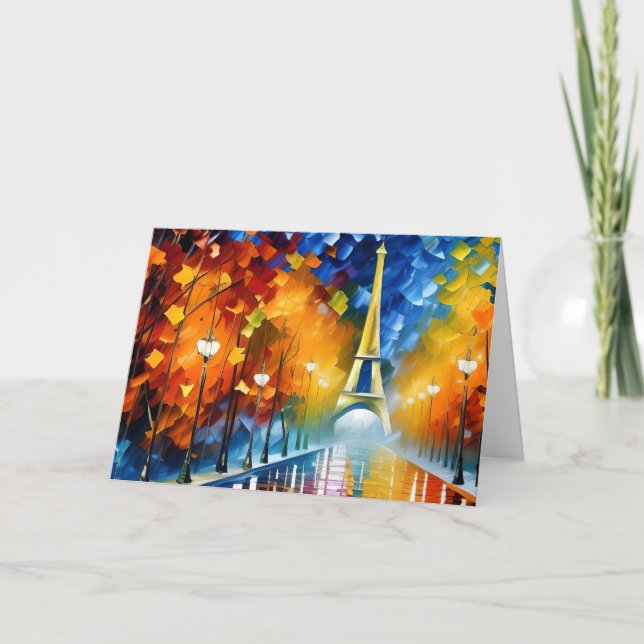 Tarjeta De Agradecimiento Torre Eiffel en una noche de París húmeda Impresio (Anverso)