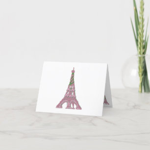Tarjeta De Agradecimiento Torre Eiffel Rosa Rosas arte de Topiaria francés 