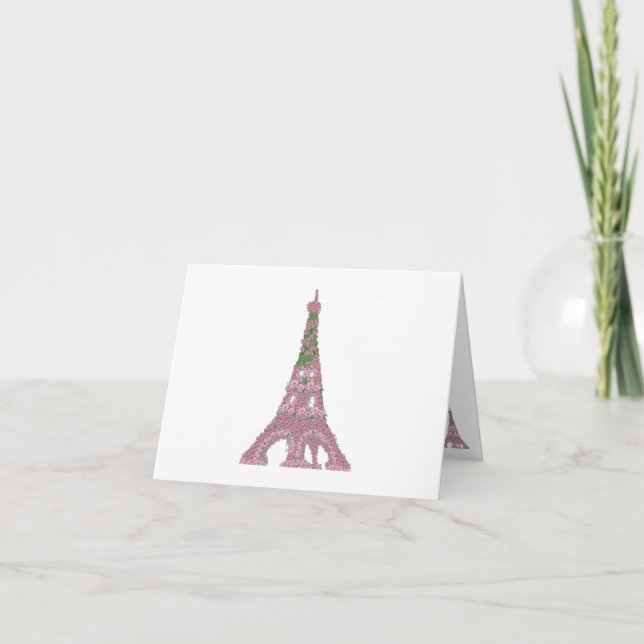 Tarjeta De Agradecimiento Torre Eiffel Rosa Rosas arte de Topiaria francesa  (Anverso)
