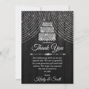 Tarjeta De Agradecimiento Torta de boda de diamante negro plateado