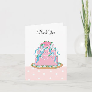Tarjeta De Agradecimiento Torta de Boda Elegante Rosa y Azul Gracias