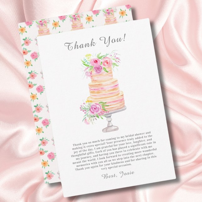 Tarjeta De Agradecimiento Torta De Bodas De Acuarela Con Rosas (Subido por el creador)