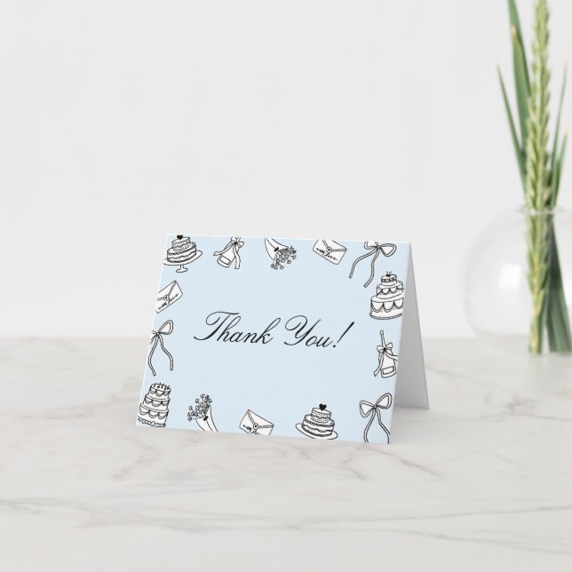 Tarjeta De Agradecimiento Torta de Cumpleaños de Boda Caprichosa Dibujada a  (Anverso)