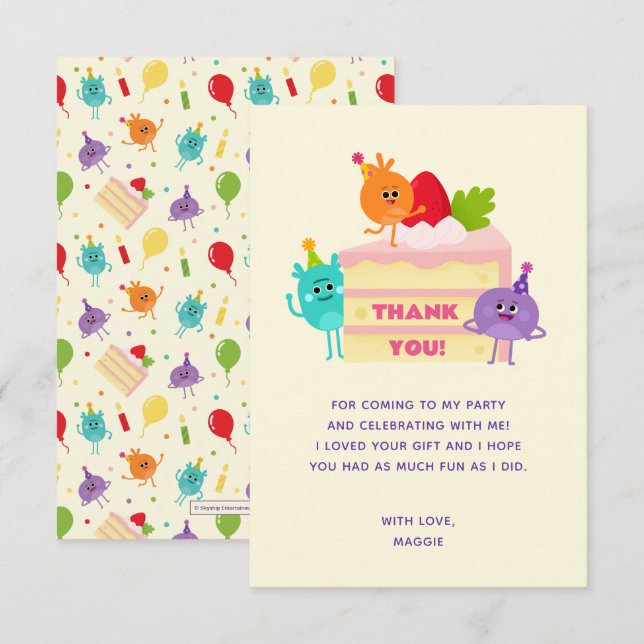 Tarjeta De Agradecimiento Torta de Cumpleaños Super Simple Bumble Numbs (Anverso / Reverso)