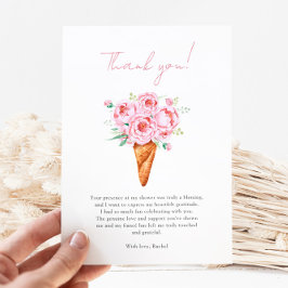 Tarjeta De Agradecimiento Torta De Helado Floral Rosa Tostado Baño Nupcial