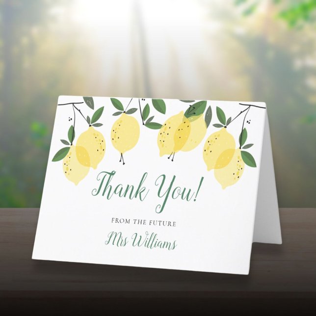 Tarjeta De Agradecimiento Torta Naranja Bridal Shower Limón La Main Squeeze (Main Squeeze Lemon Script Bridal Shower Thank You Card)