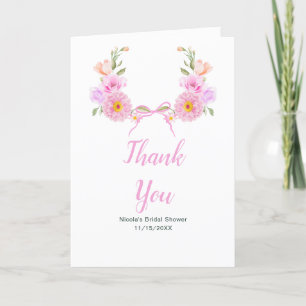 Tarjeta De Agradecimiento Torta nupcial con cinta floral rosa