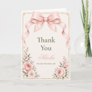 Tarjeta De Agradecimiento Torta nupcial con lazo coquette de color rosa Flor