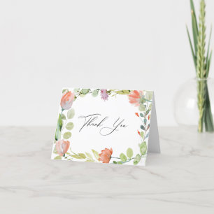 Tarjeta De Agradecimiento Torta Nupcial de Acuarela Floral Rosa Verde