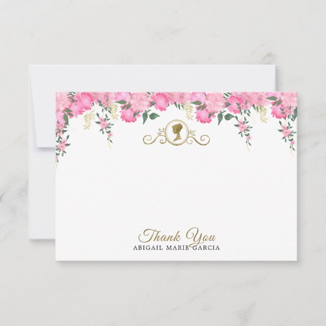 Tarjeta De Agradecimiento Torta Nupcial Victoriana Floral Rosa Elegante (Anverso)