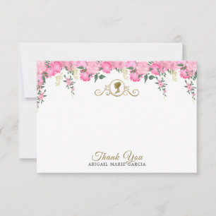 Tarjeta De Agradecimiento Torta Nupcial Victoriana Floral Rosa Elegante