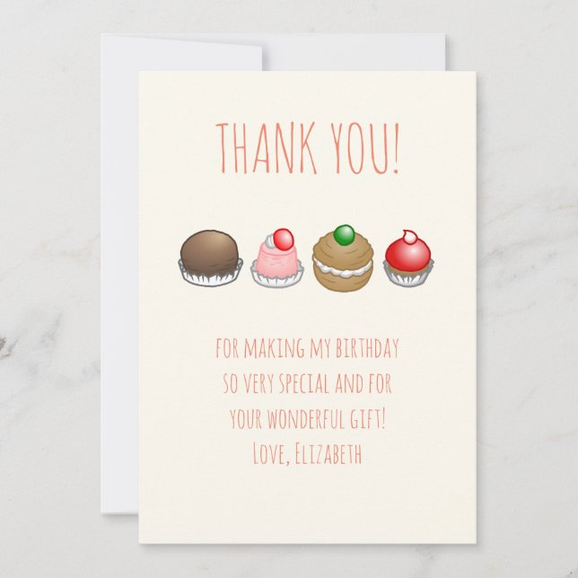 Tarjeta De Agradecimiento Tortas Pequeñas Cumpleaños (Anverso)