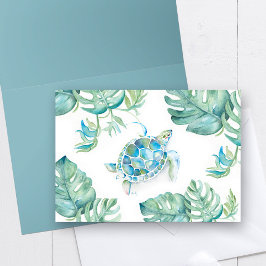 Tarjeta De Agradecimiento Tortuga acuática con hojas de palmera de Monstera