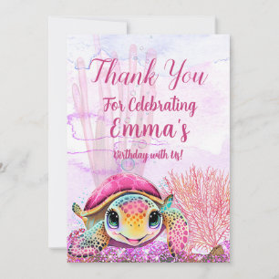 Tarjeta De Agradecimiento Tortuga, cuarto cumpleaños, bajo el mar