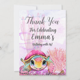 Tarjeta De Agradecimiento Tortuga, cuarto cumpleaños, bajo el mar