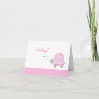 Tarjeta De Agradecimiento Tortuga de moda a rayas rosada doblada