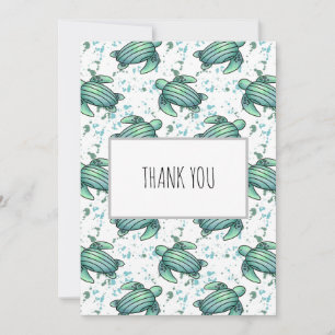 Tarjeta De Agradecimiento tortuga marina acuarela verde azul patrón animal
