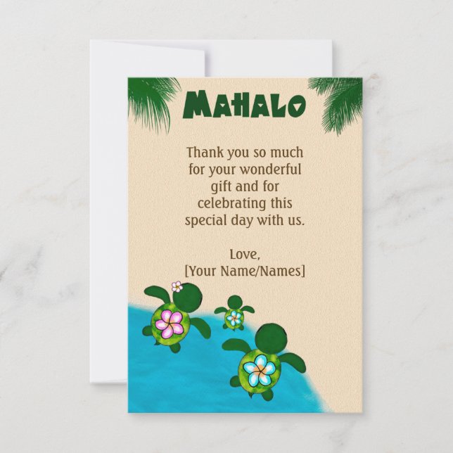 Tarjeta De Agradecimiento Tortuga marina BEBÉ NIÑO Honu Gracias AZUL Plano # (Anverso)