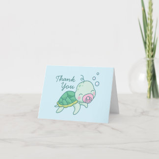 Tarjeta De Agradecimiento Tortuga marina corta Baby Shower Kawaii Chica rosa
