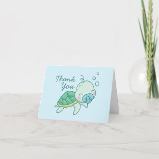 Tarjeta De Agradecimiento Tortuga marina cutánea Baby Shower Kawaii Blue Boy