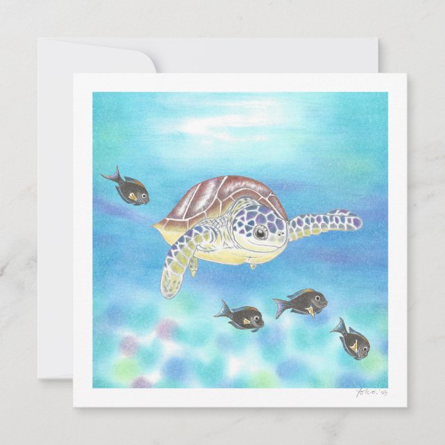 Tarjeta De Agradecimiento Tortuga marina Dibujando arte plano Gracias / Tarj (Anverso)
