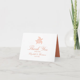 Tarjeta De Agradecimiento Tortuga marina oceánica, suave boda de playa de co