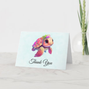 Tarjeta De Agradecimiento Tortuga marina rosa caprichosa y linda
