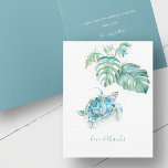 Tarjeta De Agradecimiento Tortuga tropical azul del mar Típica acuarela Grac<br><div class="desc">Las notas de agradecimiento tropical te permiten expresar tu gratitud con un estilo elegante. Delante presenta una réplica de mi original tortuga acuática con hojas de palma de monstera en tonos verdes y azul turquesa. Añade tu mensaje personalizado con letras modernas escritas a mano (mostradas con "amor y agradecimiento"). Personalice...</div>
