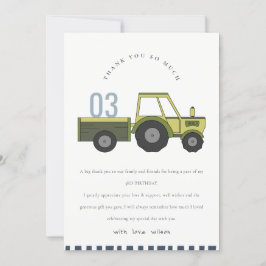 Tarjeta De Agradecimiento Tractor de granja azul verde lindo cumpleaños para