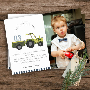 Tarjeta De Agradecimiento Tractor de granja verde azul lindo para niños Foto