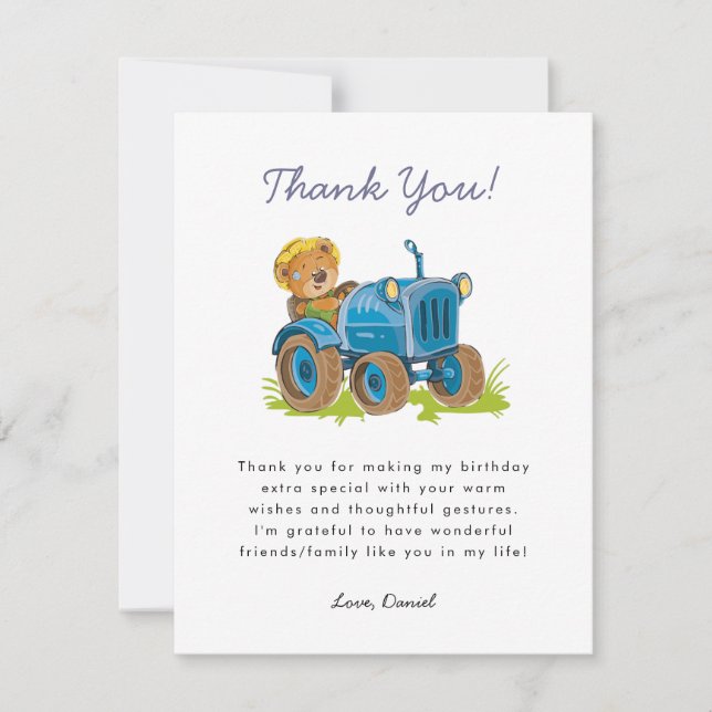 Tarjeta De Agradecimiento Tractor de la Granja de Oso (Anverso)
