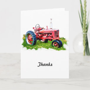 Tarjeta De Agradecimiento Tractor rojo del vintage en el campo